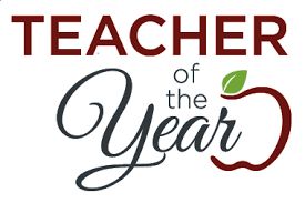 A teacher of the year logo with an apple.