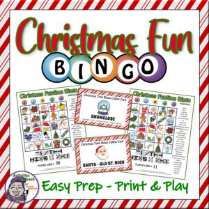 A christmas bingo game with pictures of the holidays.