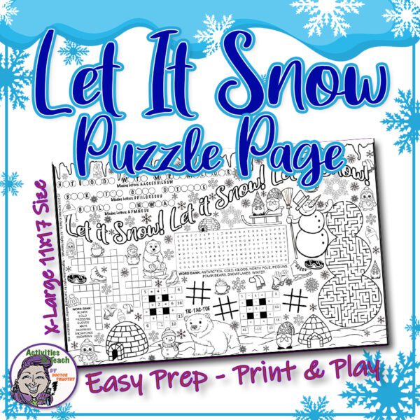 Winter Snow Fun Mixed Puzzler Page - 11 x 17 Placemat Style